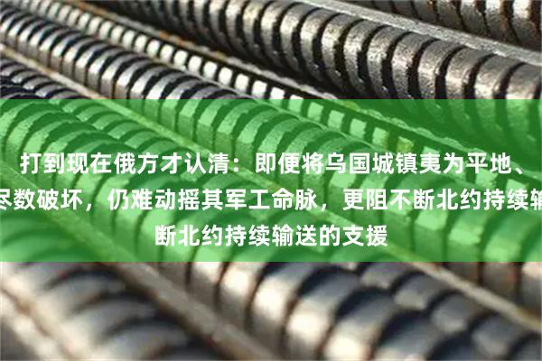 打到现在俄方才认清：即便将乌国城镇夷为平地、电力系统尽数破坏，仍难动摇其军工命脉，更阻不断北约持续输送的支援