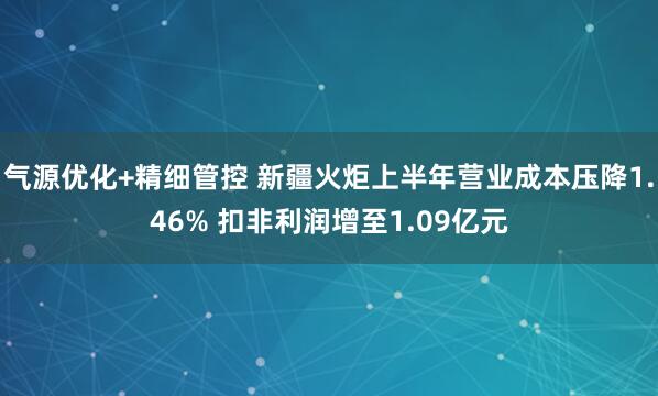 气源优化+精细管控 新疆火炬上半年营业成本压降1.46% 扣非利润增至1.09亿元